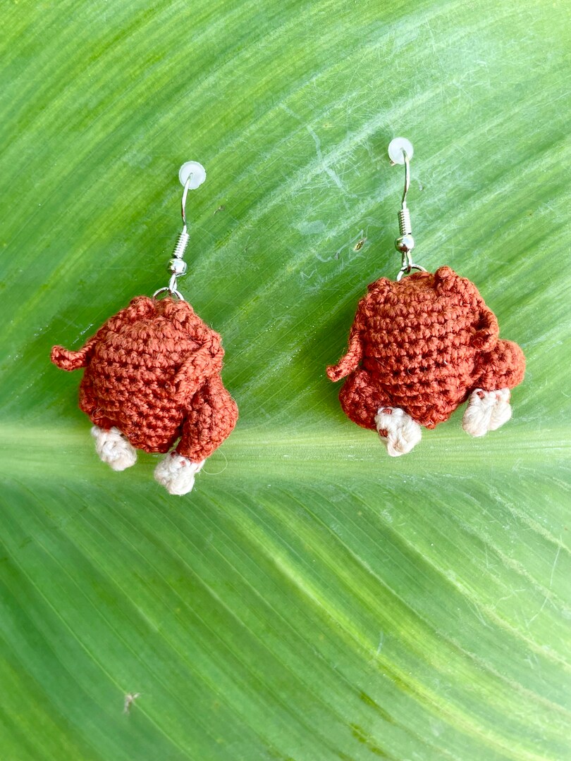 Roasted Turkey Earrings, Handmade Crochet, Funny Thanksgiving Roasted Turkey Earrings, Handmade Crochet, Funny Thanksgiving